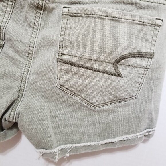 American Eagle shorts 2 Hi-Rise Shortie stretch denim jean frayed raw hem cuffed - Picture 11 of 14